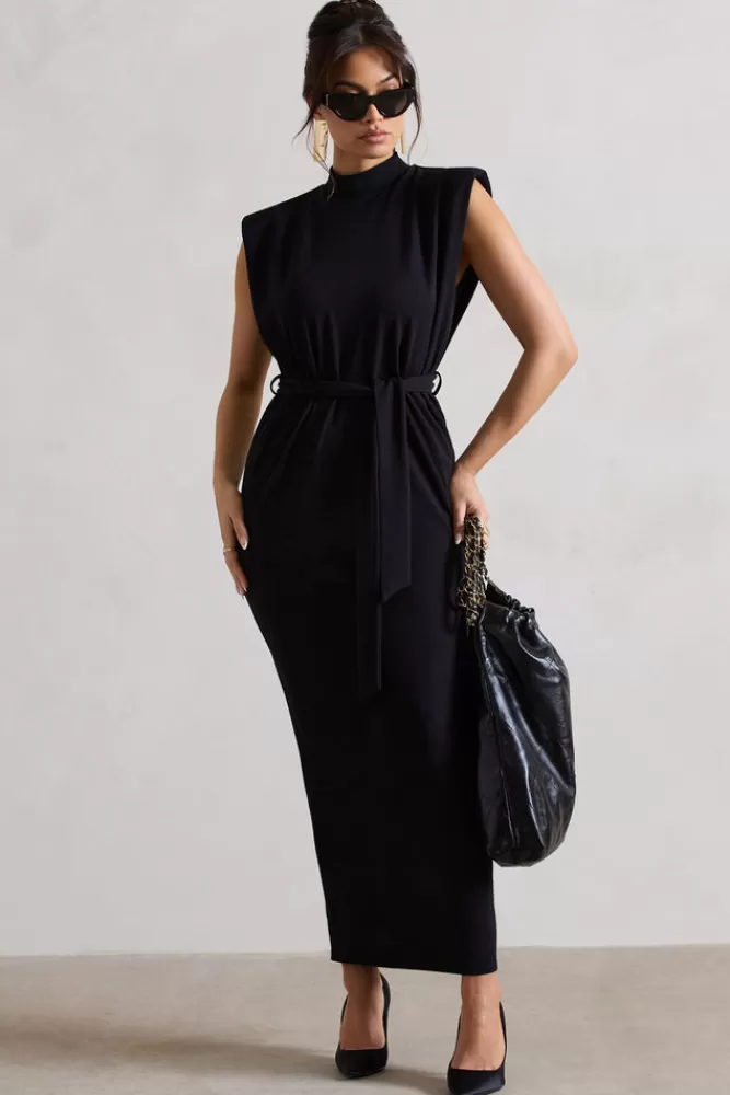 Abito Elegante Collo Alto Club L - Nero Classico con Cintura in Vita e Fiocco | Promozione Imperdibile Abiti Lunghi Da Sera