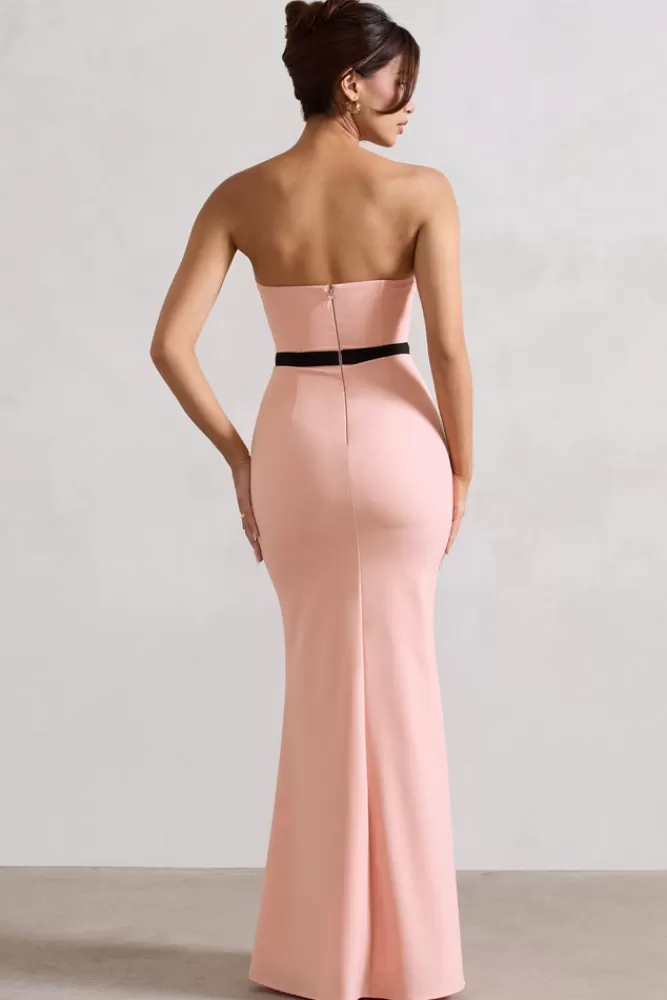 Vestito senza spalline con bustino strutturato in tessuto rosa chiaro - Abito lungo elegante con fiocco decorativo | Collezione Albi by Club L London - Disponibile in Saldi