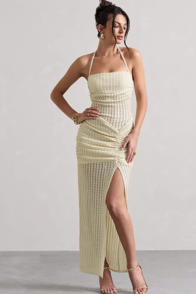 Club L London Collection - Abito Longuette Amalfi in Tessuto Strutturato con Spalline Regolabili e Scollo Veloce, Beige Chiaro - Offerta Limitata Estate 2024