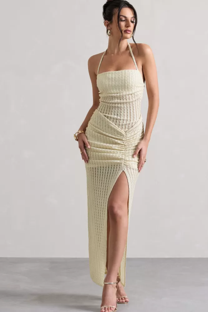 Club L London Collection - Abito Longuette Amalfi in Tessuto Strutturato con Spalline Regolabili e Scollo Veloce, Beige Chiaro - Offerta Limitata Estate 2024