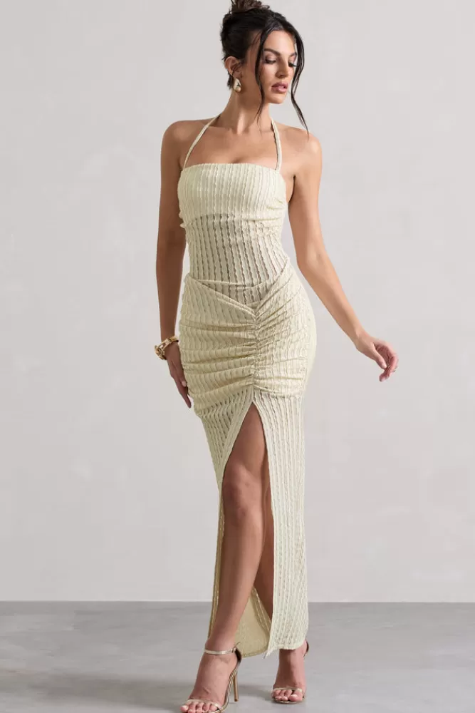 Club L London Collection - Abito Longuette Amalfi in Tessuto Strutturato con Spalline Regolabili e Scollo Veloce, Beige Chiaro - Offerta Limitata Estate 2024