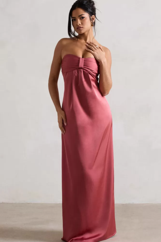 Abito Elegante in Raso Rosa Antico Club L London - Scollatura a Cuore, Linea Lunga con Riflessi Rosati | Tonalità Rosé Leggero | Prezzo Imperdibile
