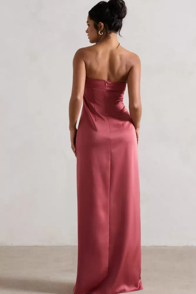 Abito Elegante in Raso Rosa Antico Club L London - Scollatura a Cuore, Linea Lunga con Riflessi Rosati | Tonalità Rosé Leggero | Prezzo Imperdibile