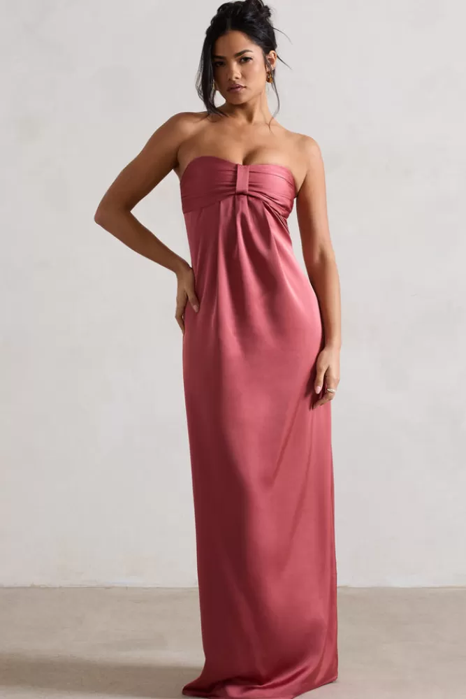 Abito Elegante in Raso Rosa Antico Club L London - Scollatura a Cuore, Linea Lunga con Riflessi Rosati | Tonalità Rosé Leggero | Prezzo Imperdibile