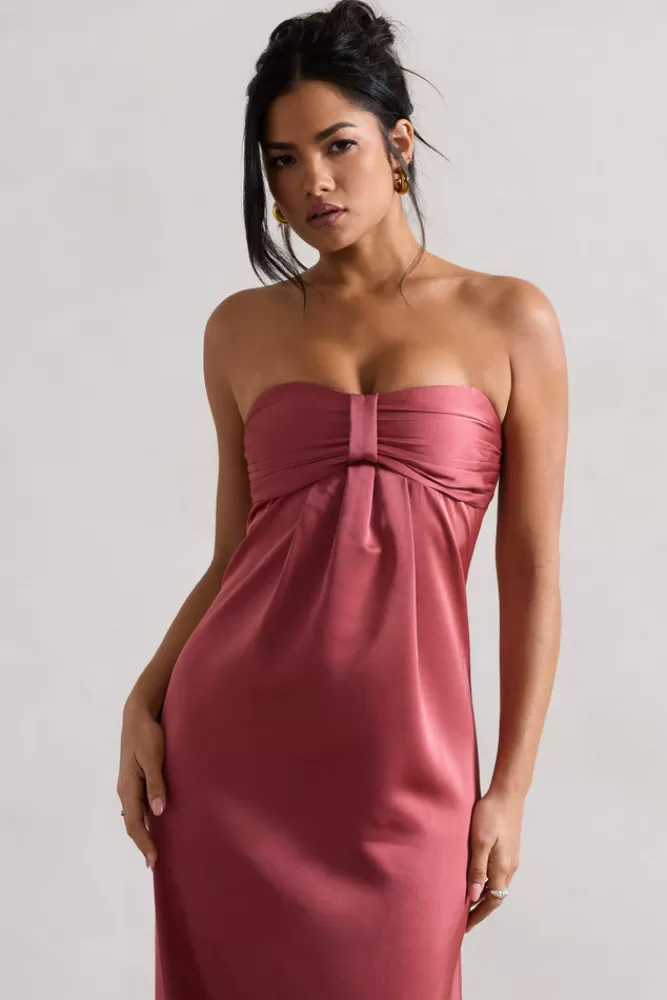 Abito Elegante in Raso Rosa Antico Club L London - Scollatura a Cuore, Linea Lunga con Riflessi Rosati | Tonalità Rosé Leggero | Prezzo Imperdibile