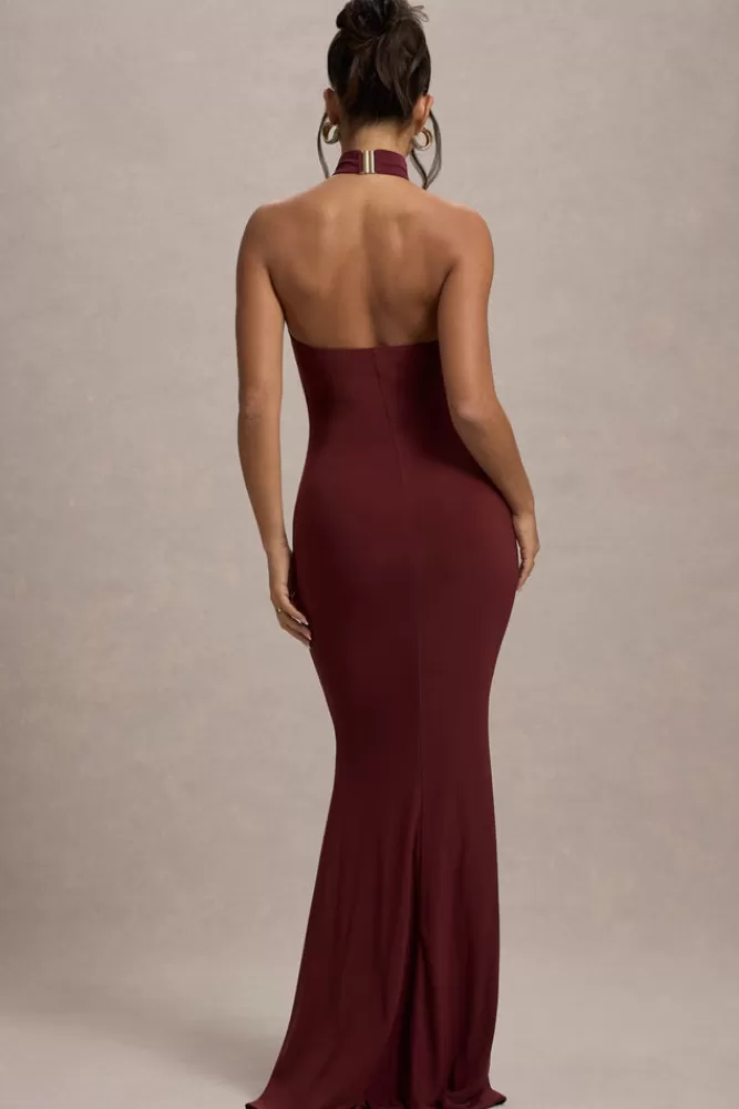Abitro Elegante Collo Alto con Drappeggio e Scollo a Sirena - Vestito Lungo Club L London in Promozione Esclusiva