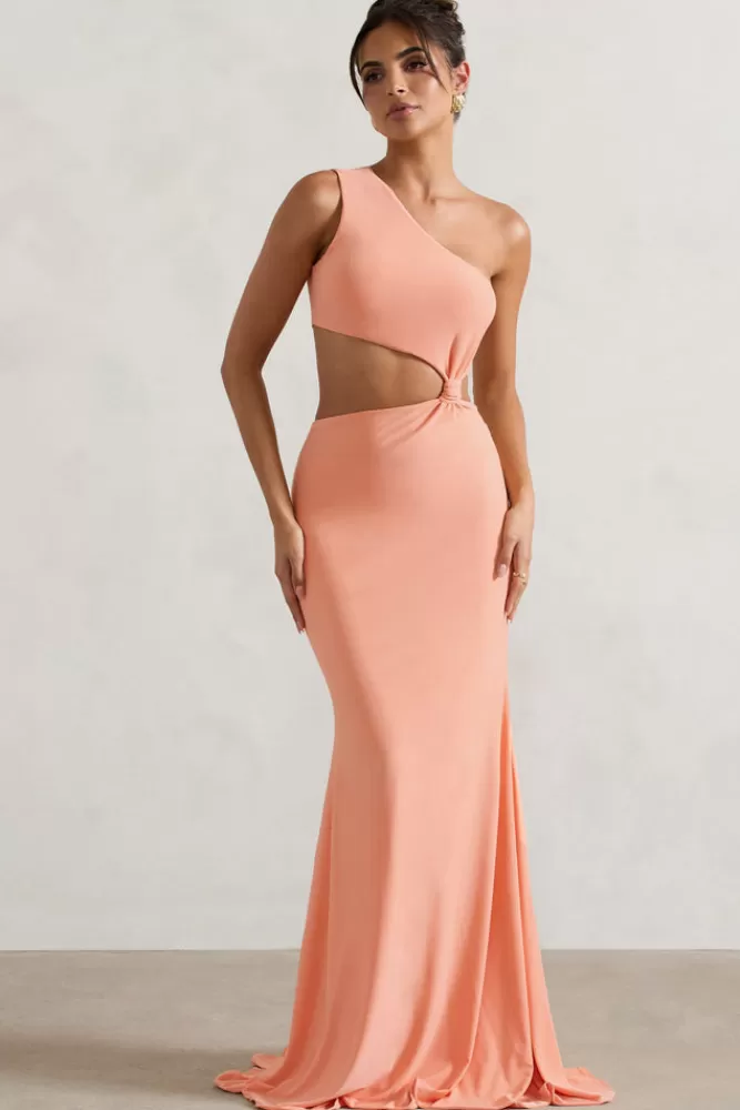 Abito Mermaid Asimmetrico Club L London - Scollo Avvolgente con Intagli Coralino | Vestito Lungo Elegante Edizione Speciale