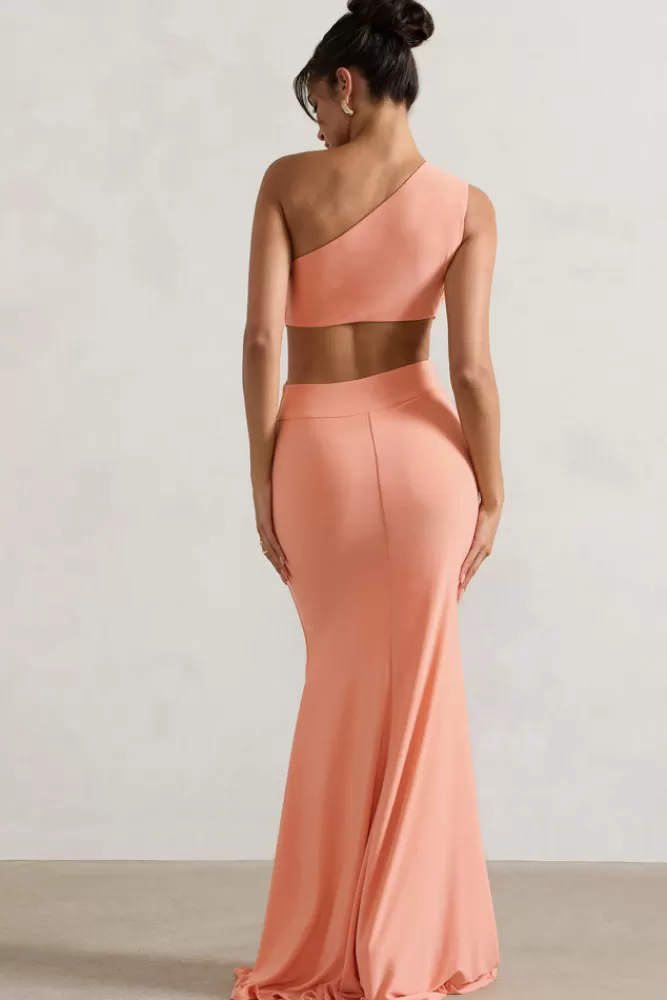 Abito Mermaid Asimmetrico Club L London - Scollo Avvolgente con Intagli Coralino | Vestito Lungo Elegante Edizione Speciale