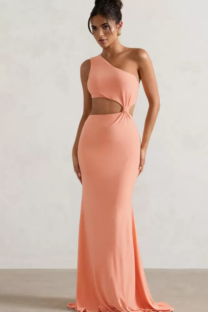 Abito Mermaid Asimmetrico Club L London - Scollo Avvolgente con Intagli Coralino | Vestito Lungo Elegante Edizione Speciale