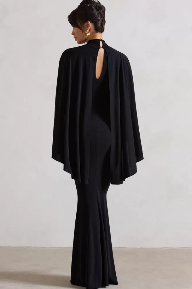 Club L London | Abito Elegante Audrina con Mantellina e Spacco - Nero, Stile Unico Edizione Iconica