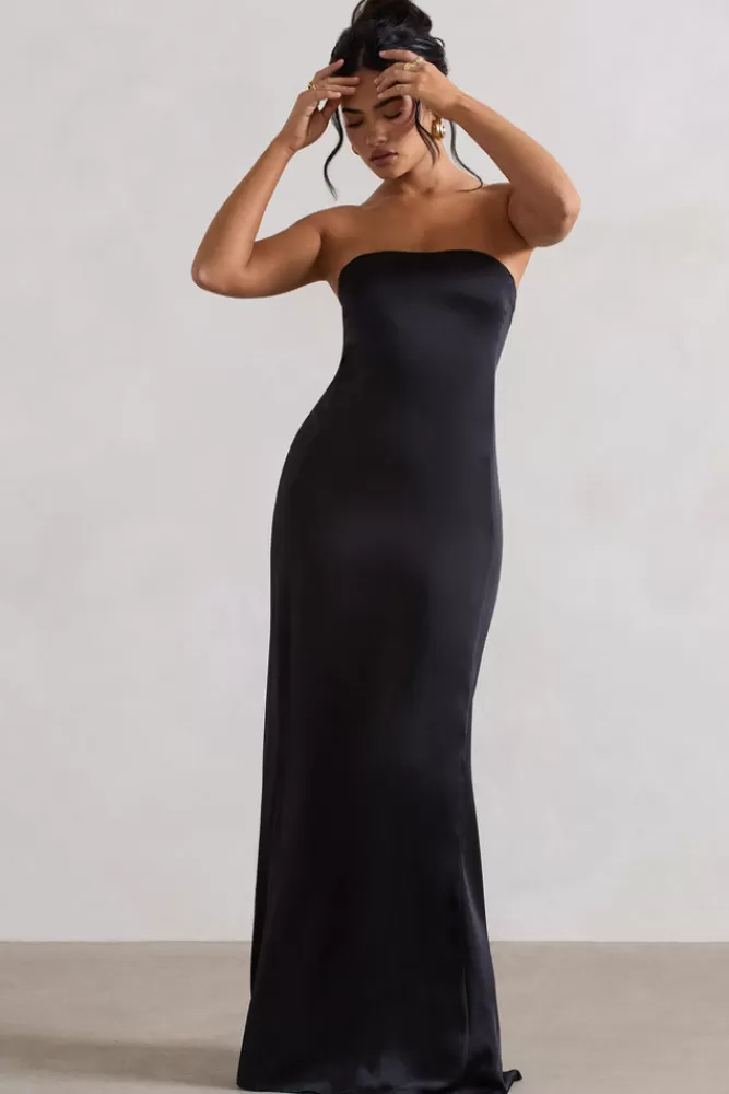 Abito Elegante in Seta Bandeau Lungo Nero - Modello Azra | Club L London | Sconti Esclusivi