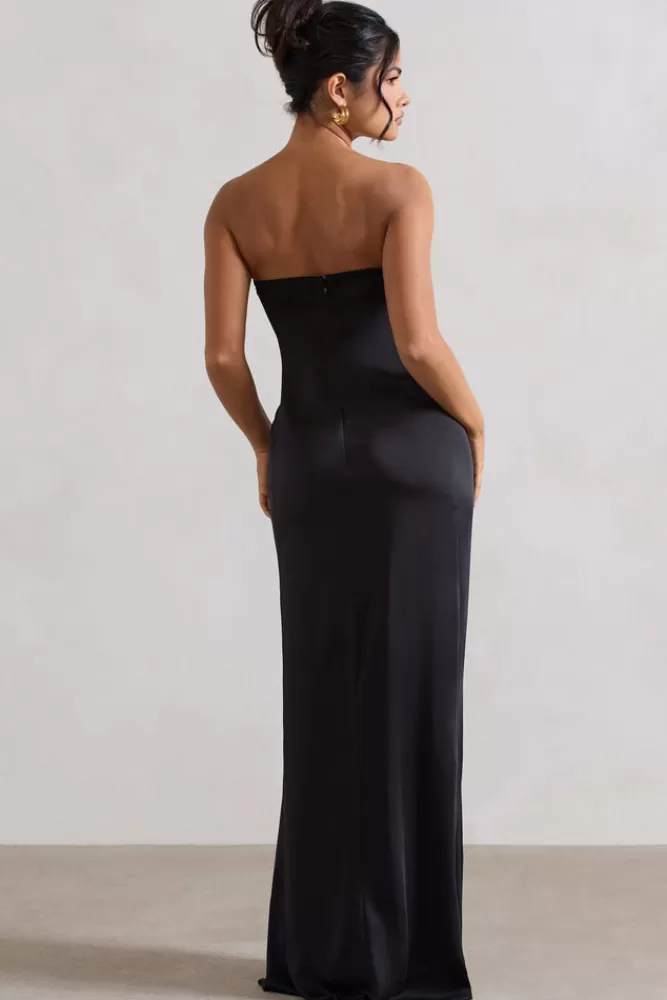 Abito Elegante in Seta Bandeau Lungo Nero - Modello Azra | Club L London | Sconti Esclusivi