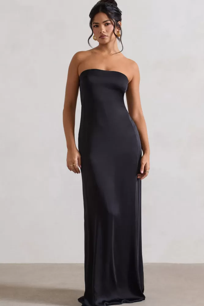 Abito Elegante in Seta Bandeau Lungo Nero - Modello Azra | Club L London | Sconti Esclusivi