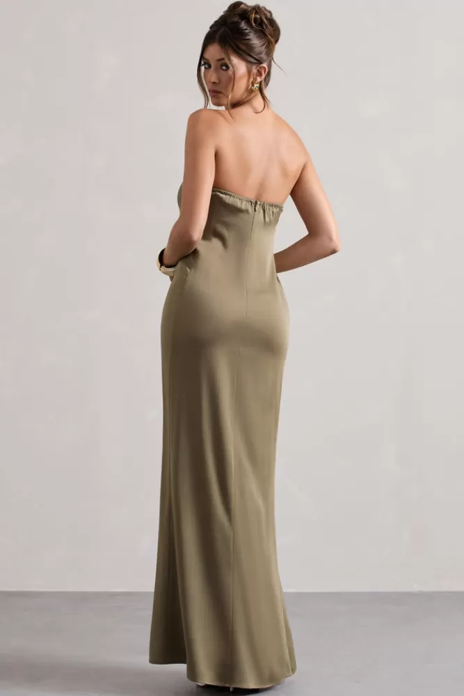 Abito Elegante Club L Londra - Bandeau in Satin Verde Oliva, Saldi Lampo Esclusivi