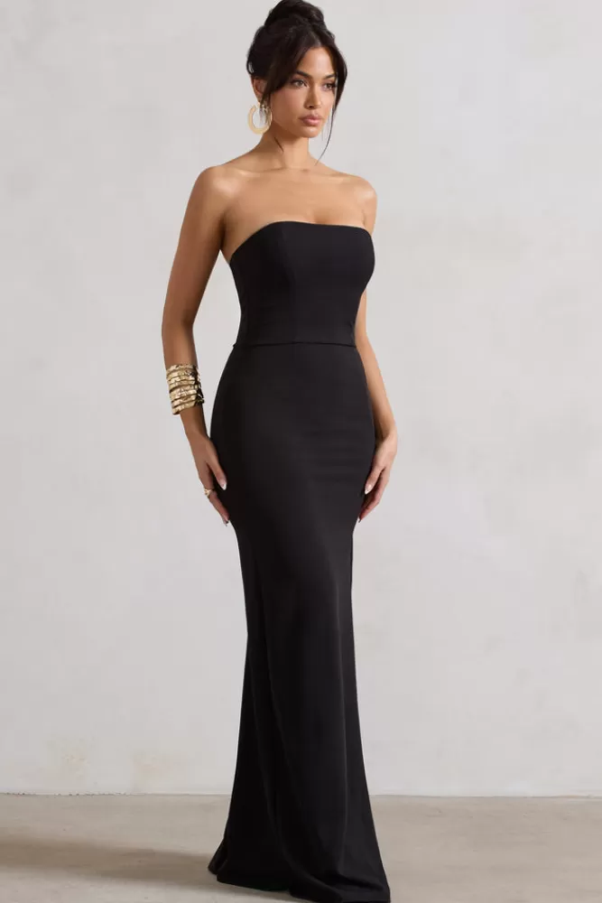 Club L London - Abito Elegante Senza Spalline con Spacco, Nero in Saldo