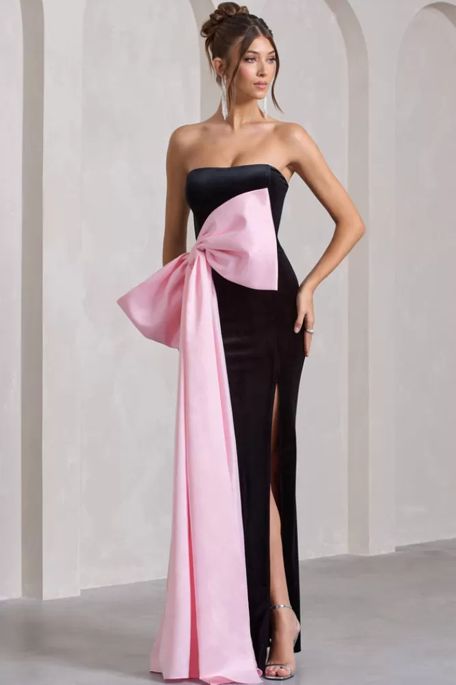 Abito Midi Elegante in Velluto con Spacco Laterale - Nero con Fiocco Rosa Oversize | Collezione Best Wishes di Club L London 

(Alternativa più accattivante: Abito da Sera Club L London in Velluto Pregiato - Nero Sensuale con Spacco e Dettaglio Glamour del Fiocco Rosa Gigante)