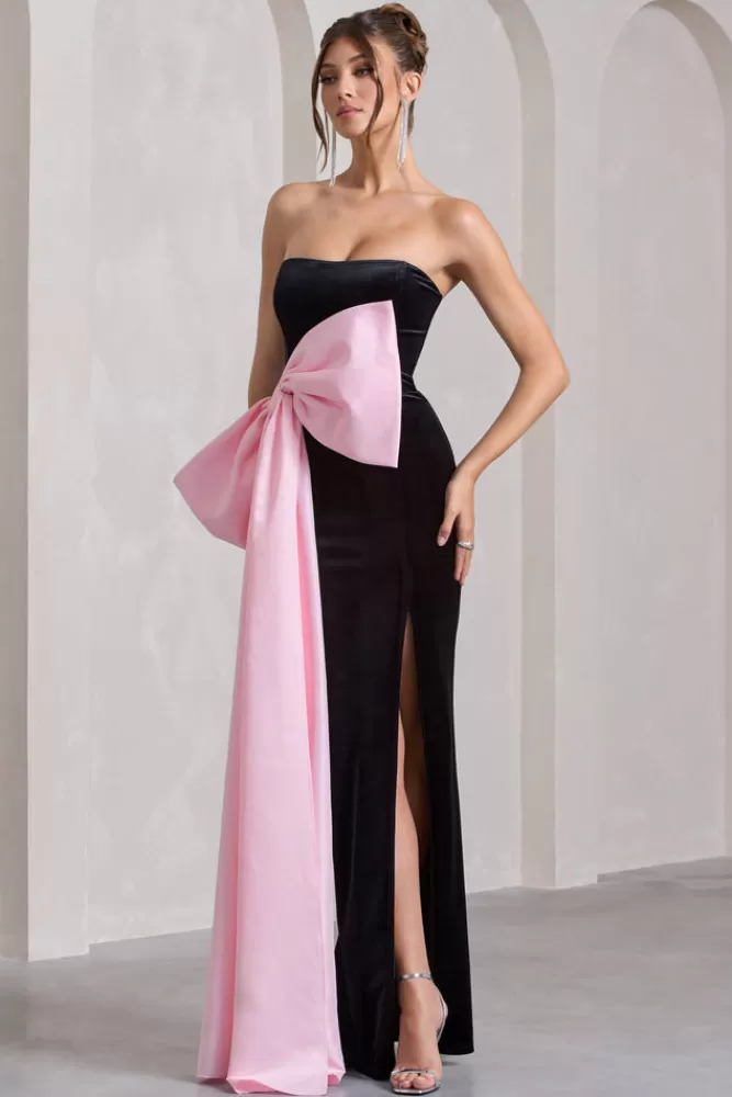Abito Midi Elegante in Velluto con Spacco Laterale - Nero con Fiocco Rosa Oversize | Collezione Best Wishes di Club L London 

(Alternativa più accattivante: Abito da Sera Club L London in Velluto Pregiato - Nero Sensuale con Spacco e Dettaglio Glamour del Fiocco Rosa Gigante)