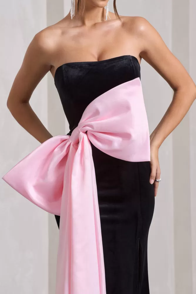 Abito Midi Elegante in Velluto con Spacco Laterale - Nero con Fiocco Rosa Oversize | Collezione Best Wishes di Club L London 

(Alternativa più accattivante: Abito da Sera Club L London in Velluto Pregiato - Nero Sensuale con Spacco e Dettaglio Glamour del Fiocco Rosa Gigante)