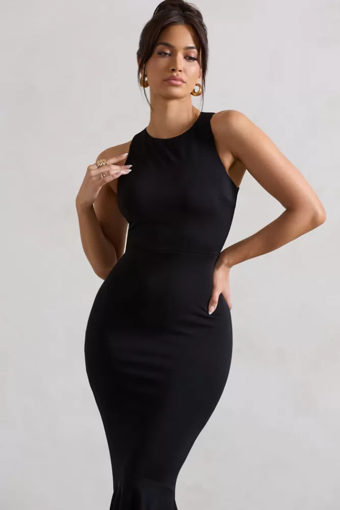 Bodhi di Club L London - Abito Longuette con Scollo a V Profondo e Stile Codino di Pesce - Nero Intenso, Tocco Sensuale