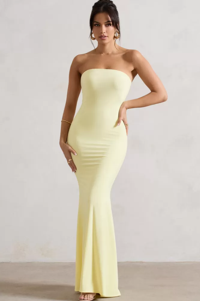 Club L London - Abito Elegante Bandeau con Scollo A Sirena in Tinta Limone | Vestito Lungo Duckling | Edizione Speciale