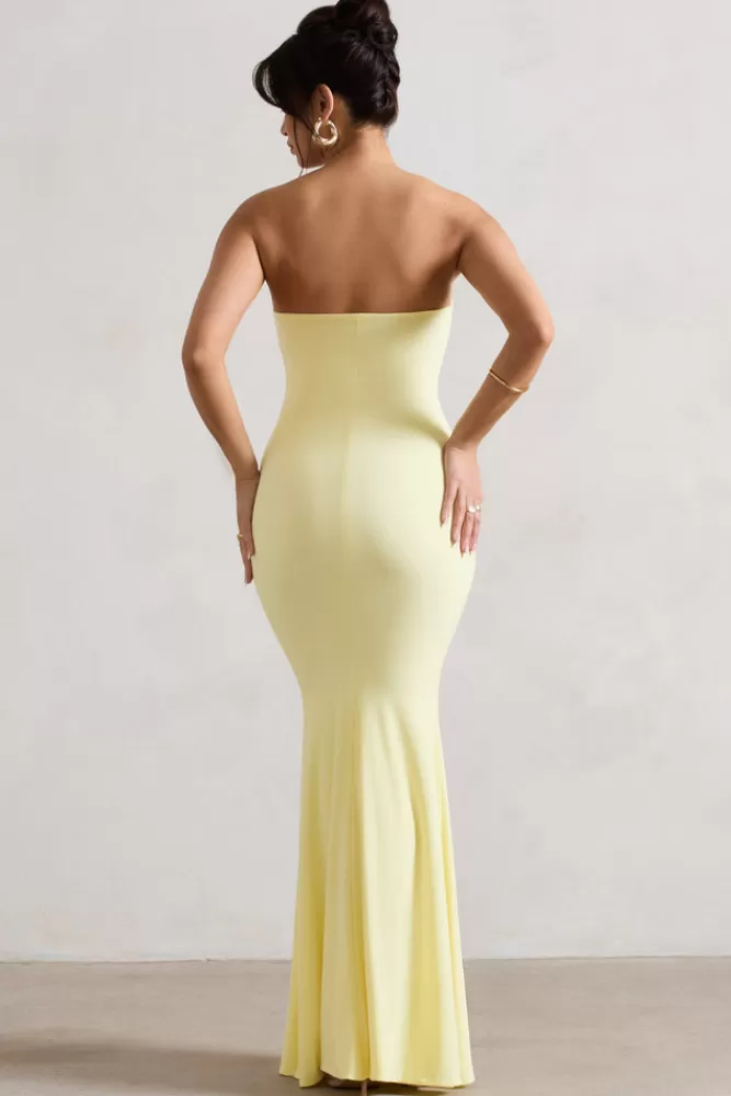 Club L London - Abito Elegante Bandeau con Scollo A Sirena in Tinta Limone | Vestito Lungo Duckling | Edizione Speciale