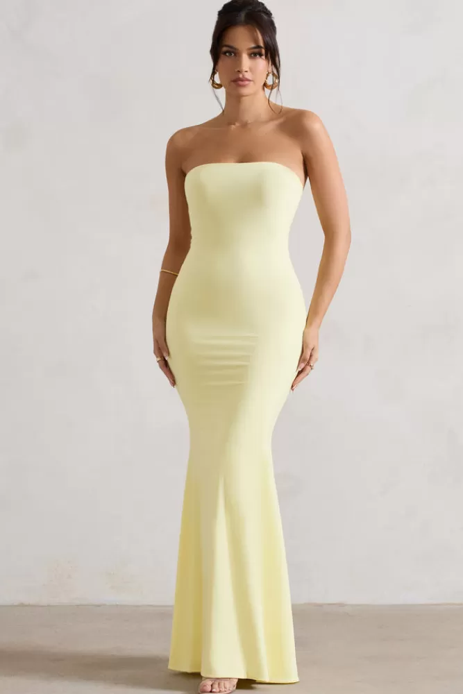Club L London - Abito Elegante Bandeau con Scollo A Sirena in Tinta Limone | Vestito Lungo Duckling | Edizione Speciale