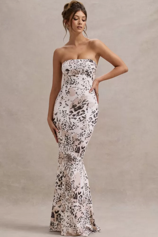 Abito Longuette con Stampa Leopardato - Scollatura Bandeau e Coda di Sirena per Eventi Speciali | Club L London | Offerta Limitata