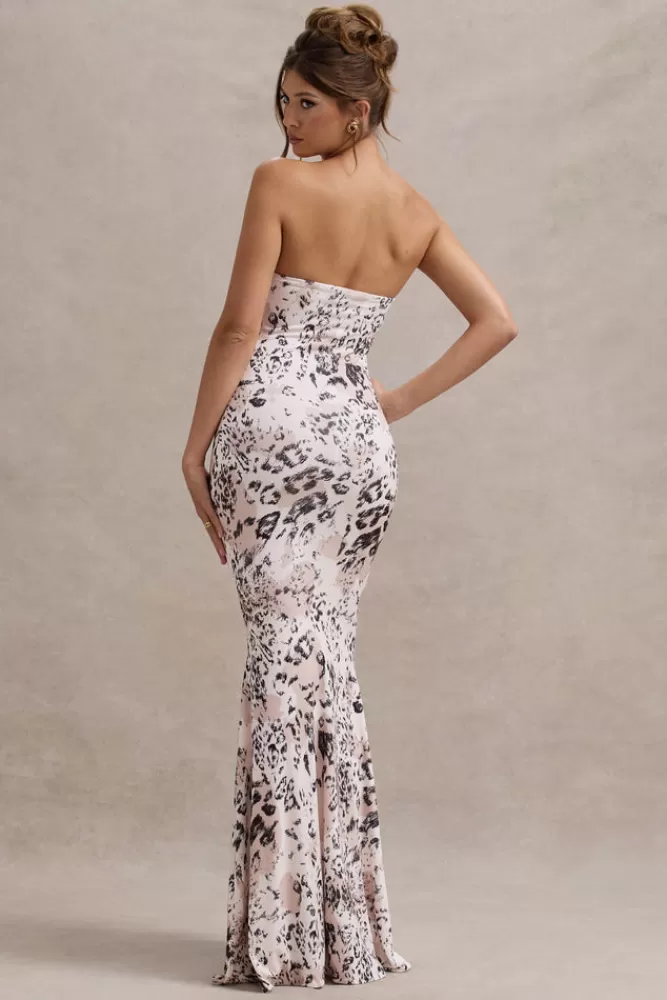 Abito Longuette con Stampa Leopardato - Scollatura Bandeau e Coda di Sirena per Eventi Speciali | Club L London | Offerta Limitata