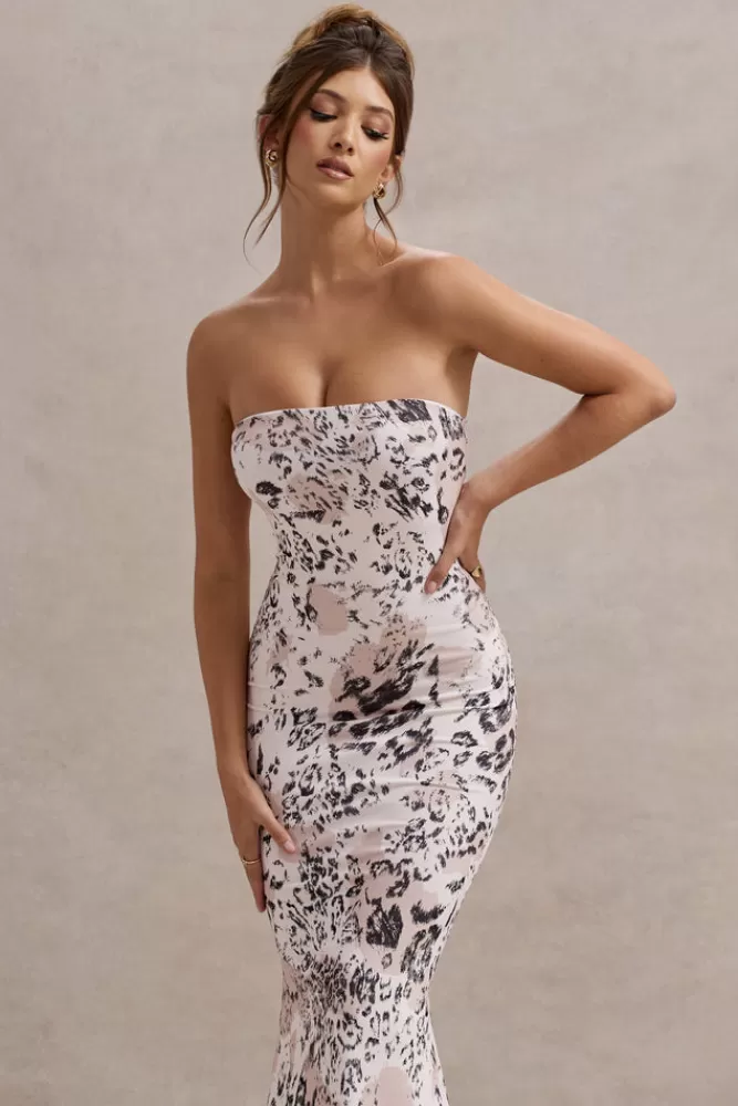 Abito Longuette con Stampa Leopardato - Scollatura Bandeau e Coda di Sirena per Eventi Speciali | Club L London | Offerta Limitata