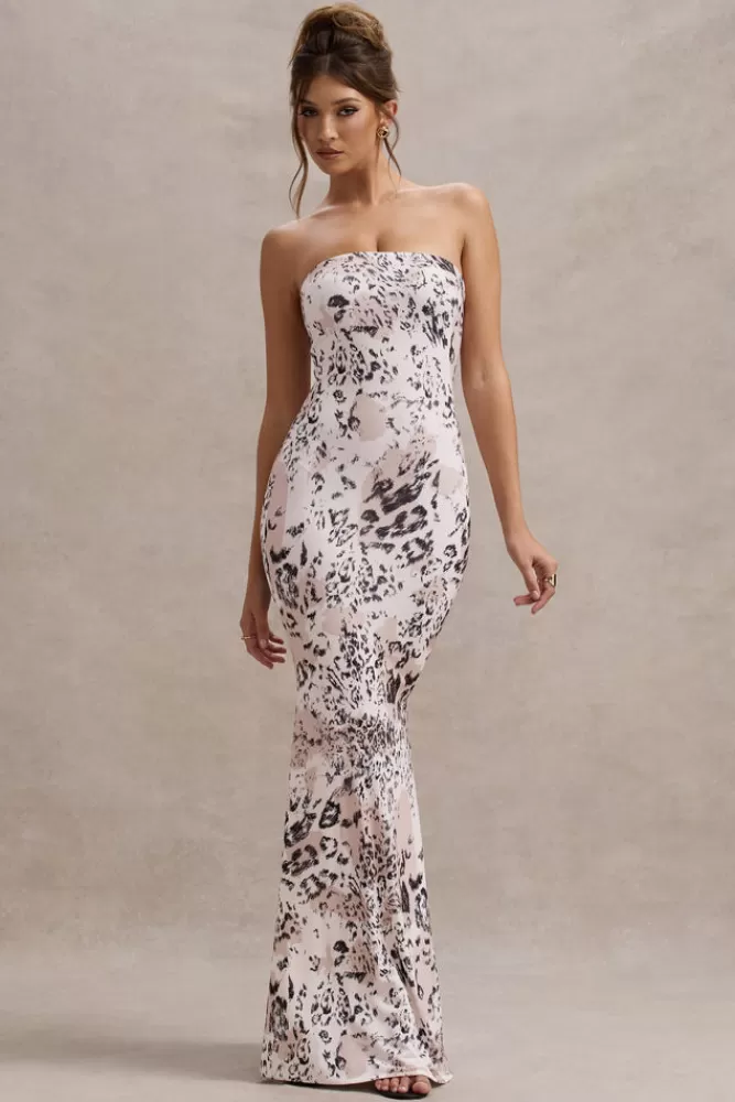 Abito Longuette con Stampa Leopardato - Scollatura Bandeau e Coda di Sirena per Eventi Speciali | Club L London | Offerta Limitata