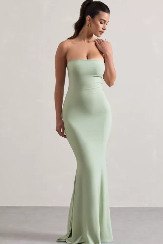Abito Maxi Elegante Verde Pistacchio Chiaro con Scollo Bandeau e Linea a Codera - Promo Lampo per Eventi Speciali by Club L London