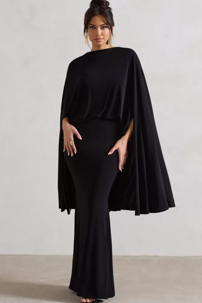 Abito Longuette con Drappeggio Elegante - Collo Alto Nero di Club L London | Modello Charmaine | Dettagli Sartoriali e Design Inedito