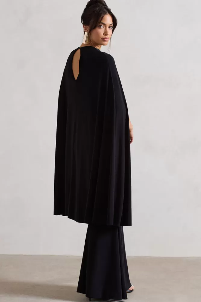 Abito Longuette con Drappeggio Elegante - Collo Alto Nero di Club L London | Modello Charmaine | Dettagli Sartoriali e Design Inedito
