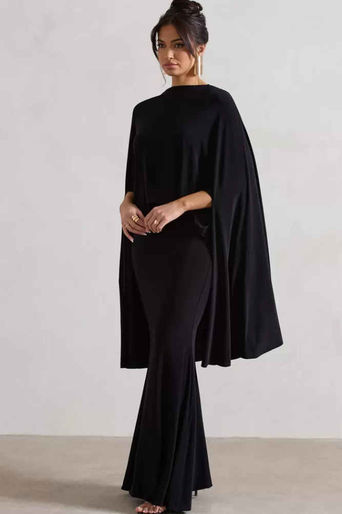 Abito Longuette con Drappeggio Elegante - Collo Alto Nero di Club L London | Modello Charmaine | Dettagli Sartoriali e Design Inedito