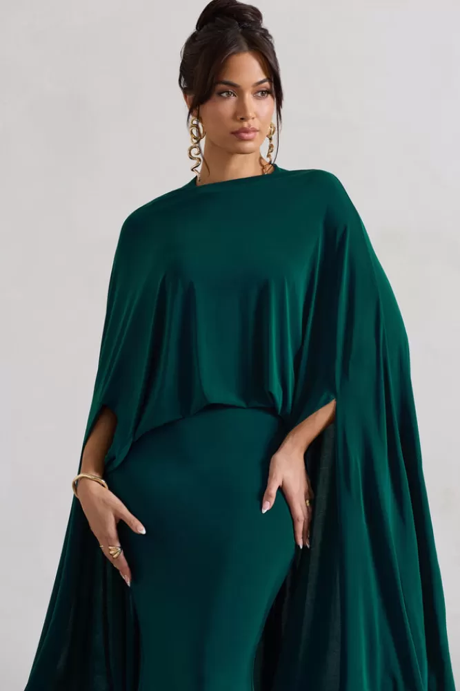 Club L London Charmaine: Abito Midi con Collo Alto e Mantella in Verde Bottiglia - Edizione Limitata con Sconto Lampo!

(：
