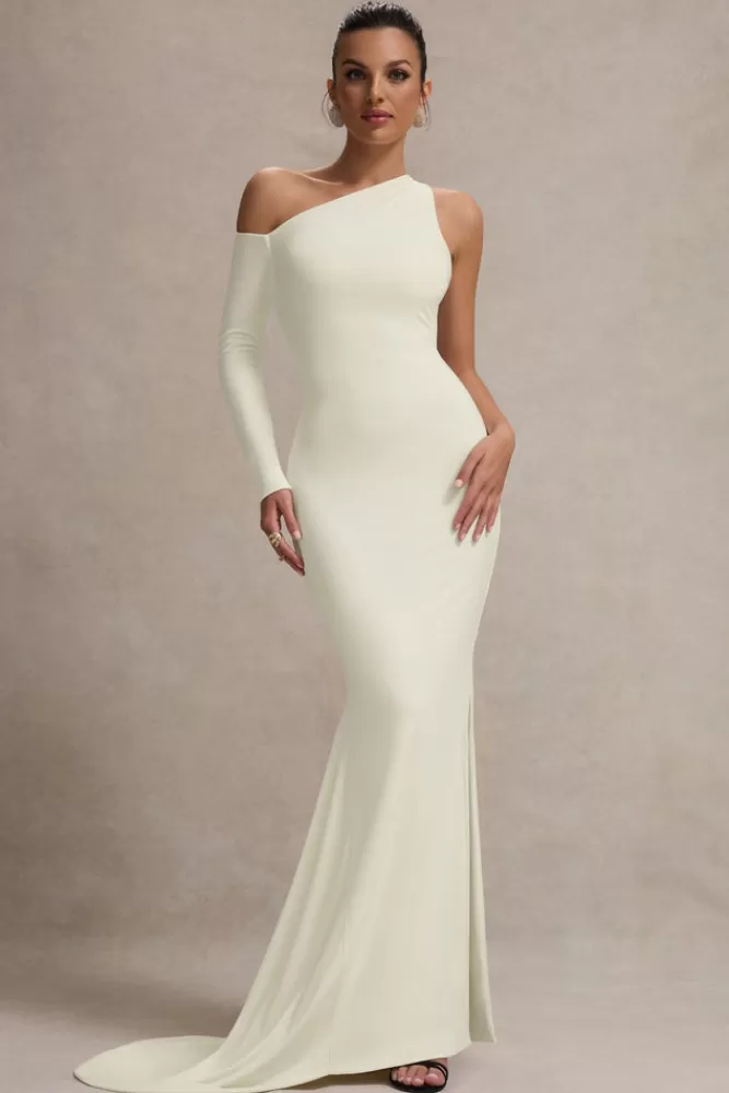 Abito Elegante Monospalla con Design Asimmetrico - Vestito Lungo in Tinta Crema | Club L London - Sconto Imperdibile