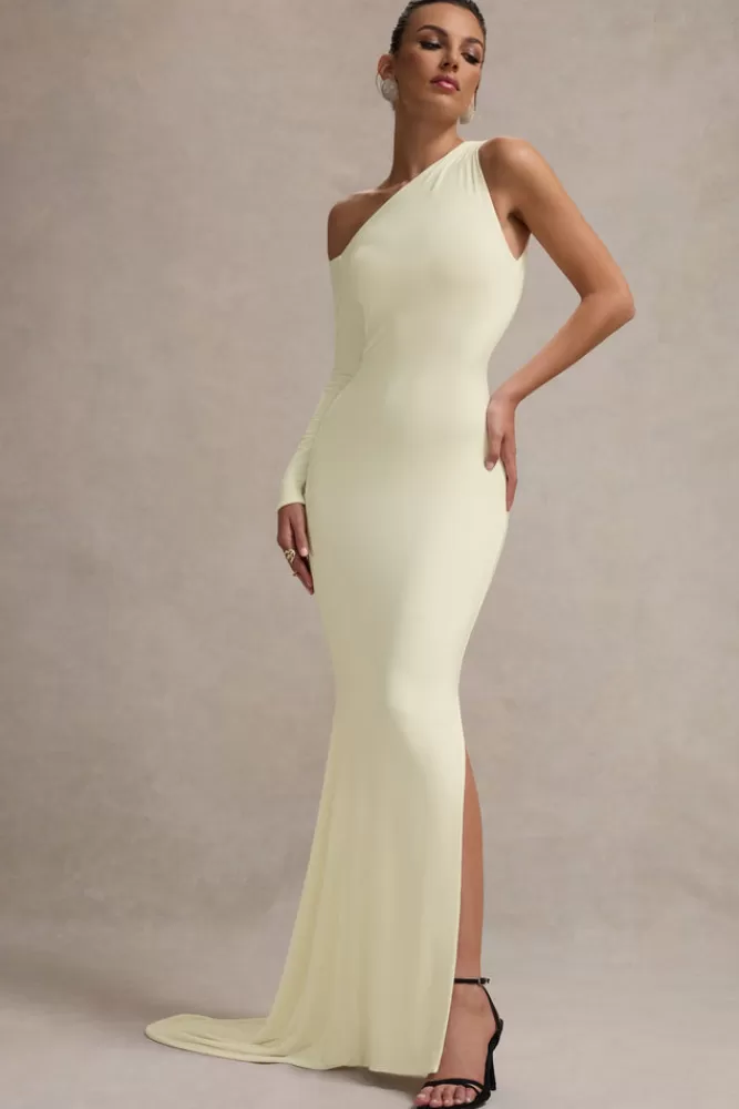 Abito Elegante Monospalla con Design Asimmetrico - Vestito Lungo in Tinta Crema | Club L London - Sconto Imperdibile