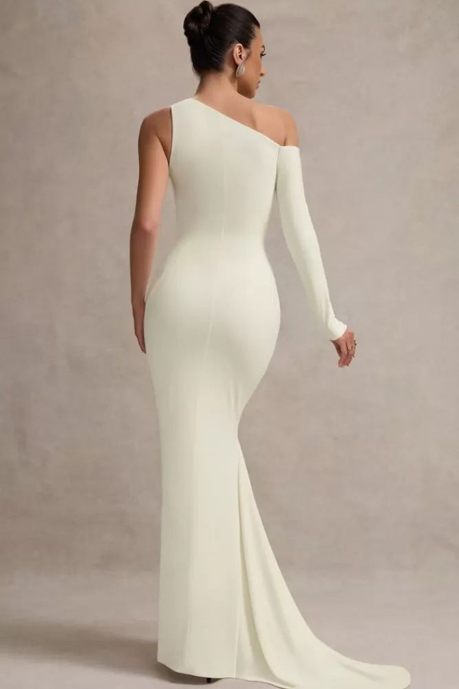 Abito Elegante Monospalla con Design Asimmetrico - Vestito Lungo in Tinta Crema | Club L London - Sconto Imperdibile