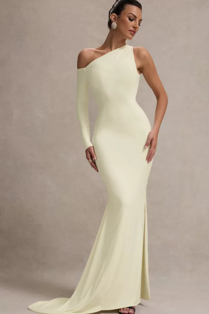 Abito Elegante Monospalla con Design Asimmetrico - Vestito Lungo in Tinta Crema | Club L London - Sconto Imperdibile