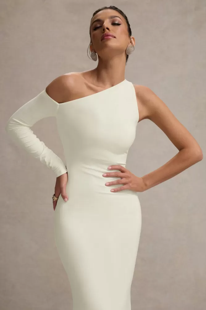Abito Elegante Monospalla con Design Asimmetrico - Vestito Lungo in Tinta Crema | Club L London - Sconto Imperdibile