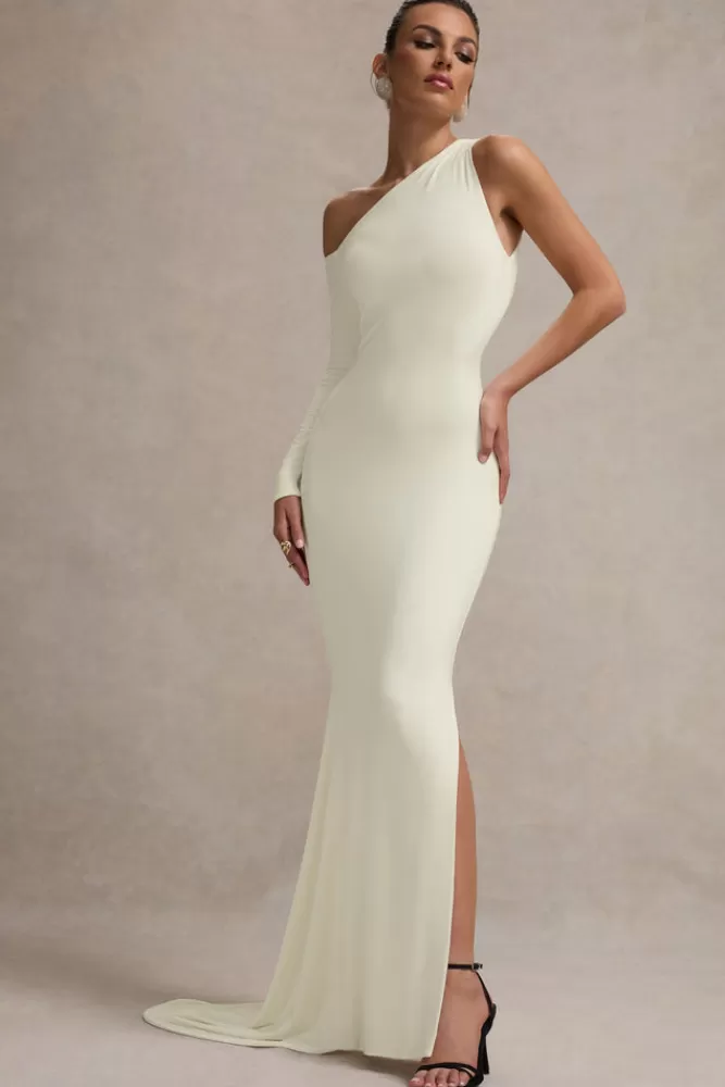 Abito Elegante Monospalla con Design Asimmetrico - Vestito Lungo in Tinta Crema | Club L London - Sconto Imperdibile