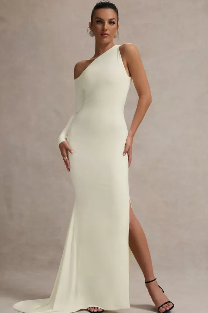 Abito Elegante Monospalla con Design Asimmetrico - Vestito Lungo in Tinta Crema | Club L London - Sconto Imperdibile