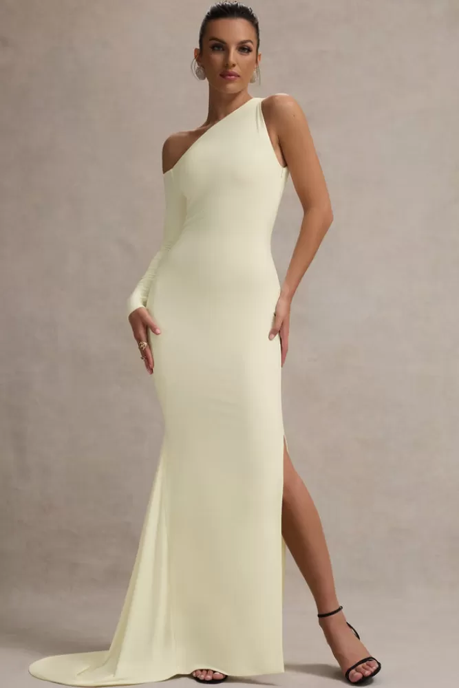 Abito Elegante Monospalla con Design Asimmetrico - Vestito Lungo in Tinta Crema | Club L London - Sconto Imperdibile