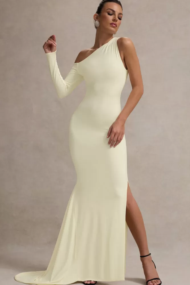 Abito Elegante Monospalla con Design Asimmetrico - Vestito Lungo in Tinta Crema | Club L London - Sconto Imperdibile