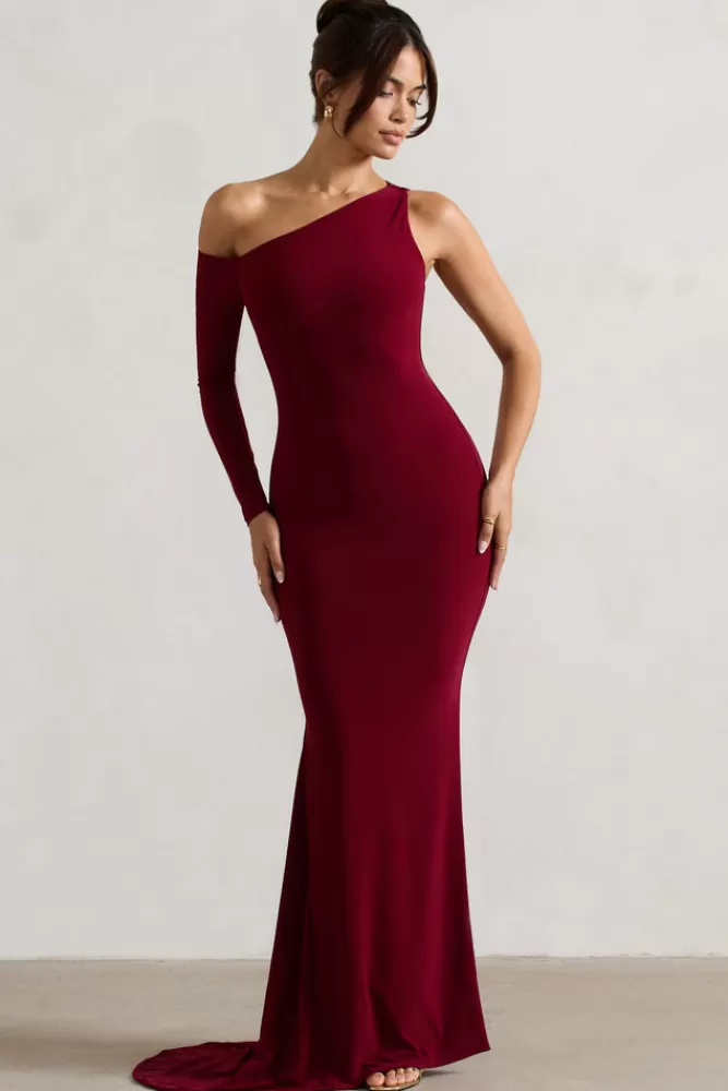 Abito Asimmetrico con Manica Unica - Vestito Lungo Elegante in Tonalità Rosso Passion per Stagione Calda | Club L London Collezione Contradiction