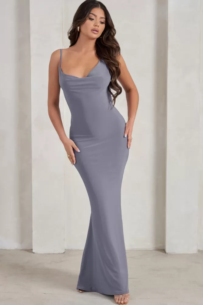 Abito Elegante Club L London Corinne - Scollo Asimmetrico e Schienale Aperto in Grigio, Offerta Lampo per Look Sensuale