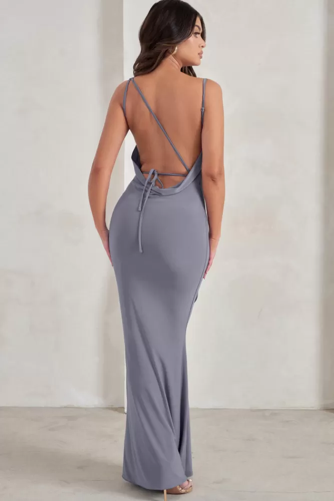 Abito Elegante Club L London Corinne - Scollo Asimmetrico e Schienale Aperto in Grigio, Offerta Lampo per Look Sensuale
