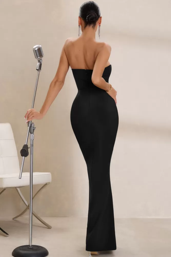 Club L London - Vestito Daphne con Corpetto Bandeau e Spacco Coscia, Nero, Modello Elegante e Aderente