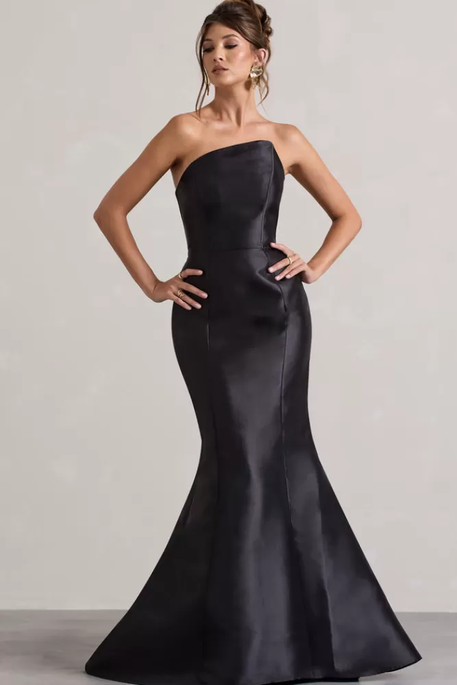 Abito in Seta con Scollo Asimmetrico e Linea a Coda di Sirena - Nero Elegante da Sera | Club L London