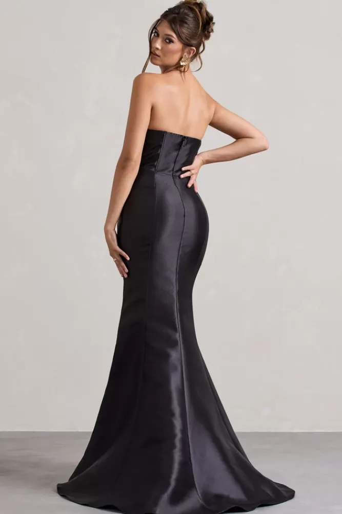 Abito in Seta con Scollo Asimmetrico e Linea a Coda di Sirena - Nero Elegante da Sera | Club L London